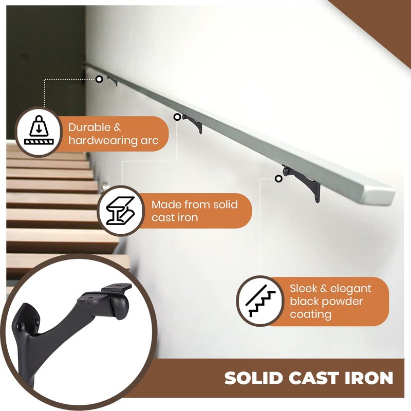 A29 Set of 2 Handrail Brackets, Heavy Duty Metal Railing Brackets, Banister Handrail Brackets for Indoor Stairs, Outdoor, Railholders- Mounting Hardware Included, Black Powder Coat, - Image 2